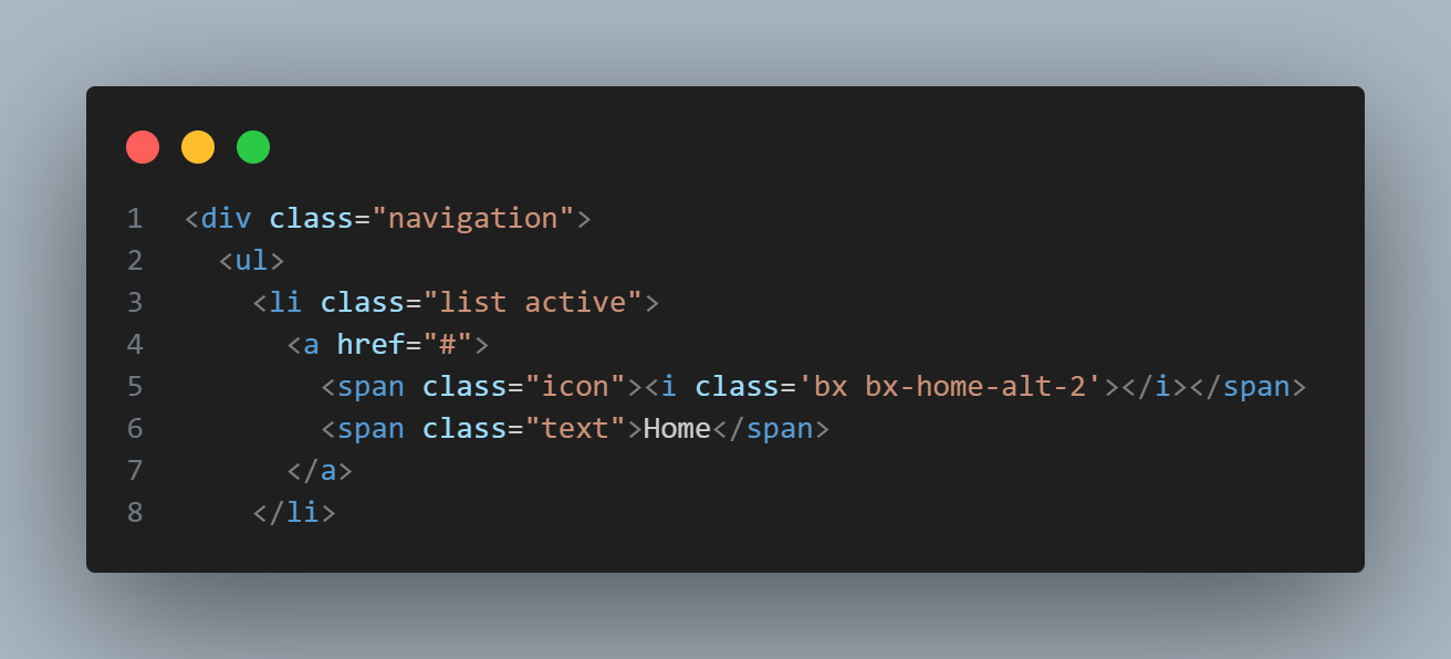 HTML structure for animated navigation bar